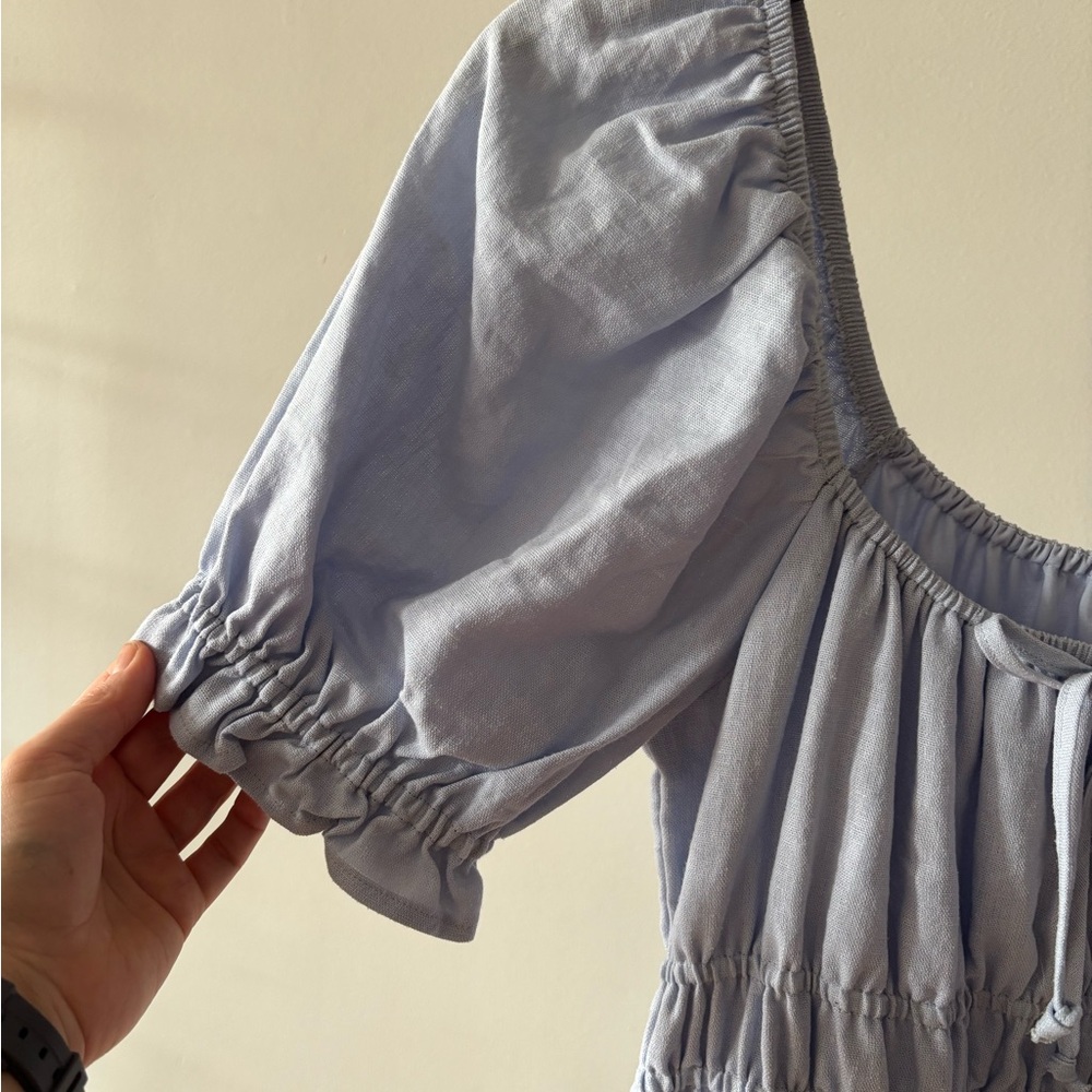 Copper Key Sky Blue Gathered Dress - Picture 4 of 5